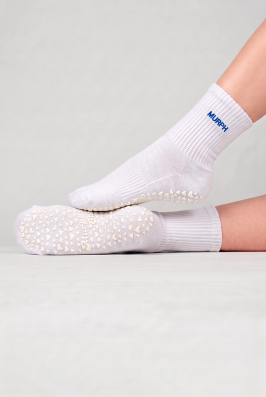Murph Club Royal Logo grip socks on model