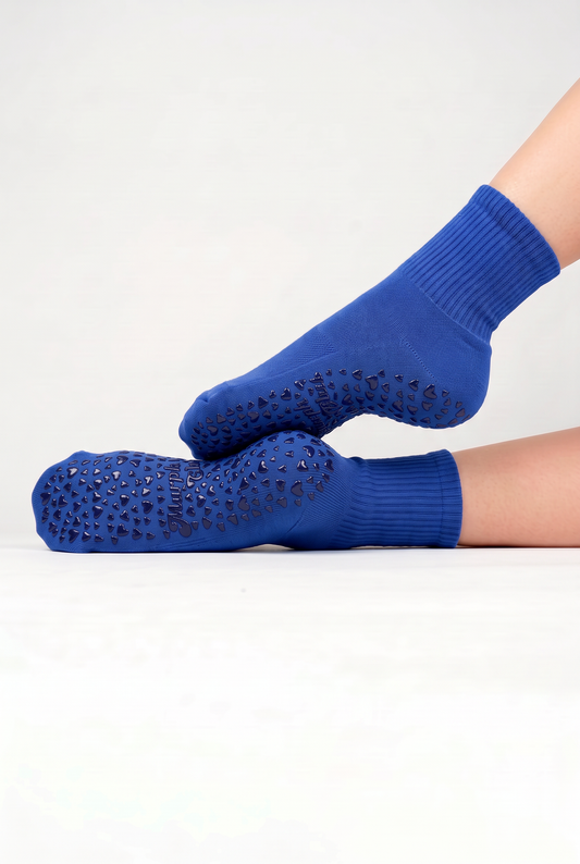 Murph Club Royal Blue grip socks on model