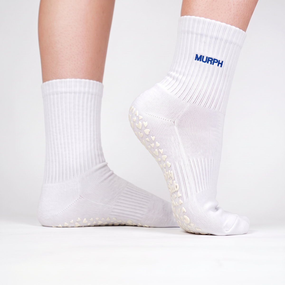 Murph Club Royal Logo grip socks on model